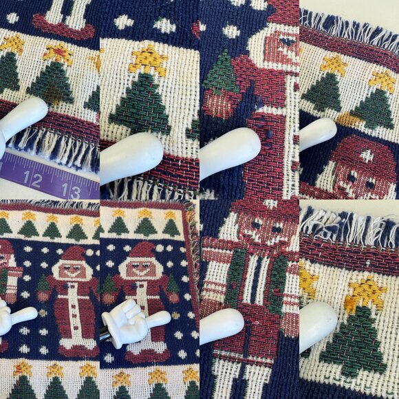 Vtg Woven Christmas Holiday Table Runner Fringe Nutcracker Santa Soldier Rustic - Picture 4 of 10